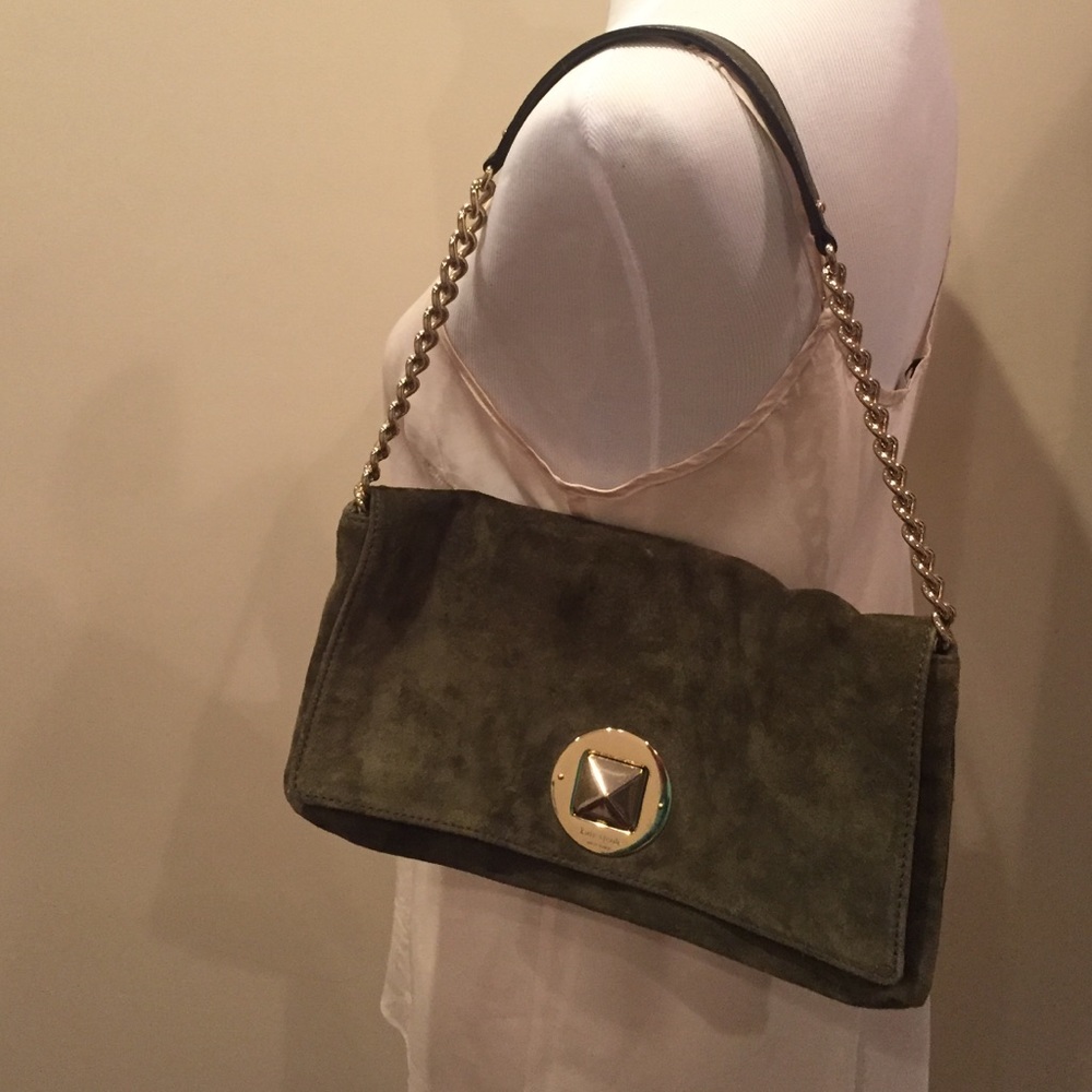 Kate Spade green suede shoulder bag with gold